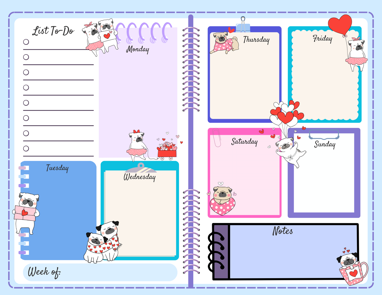 Pug Love Planner Notepad 8.5" x 11" Autumnmist Boutique