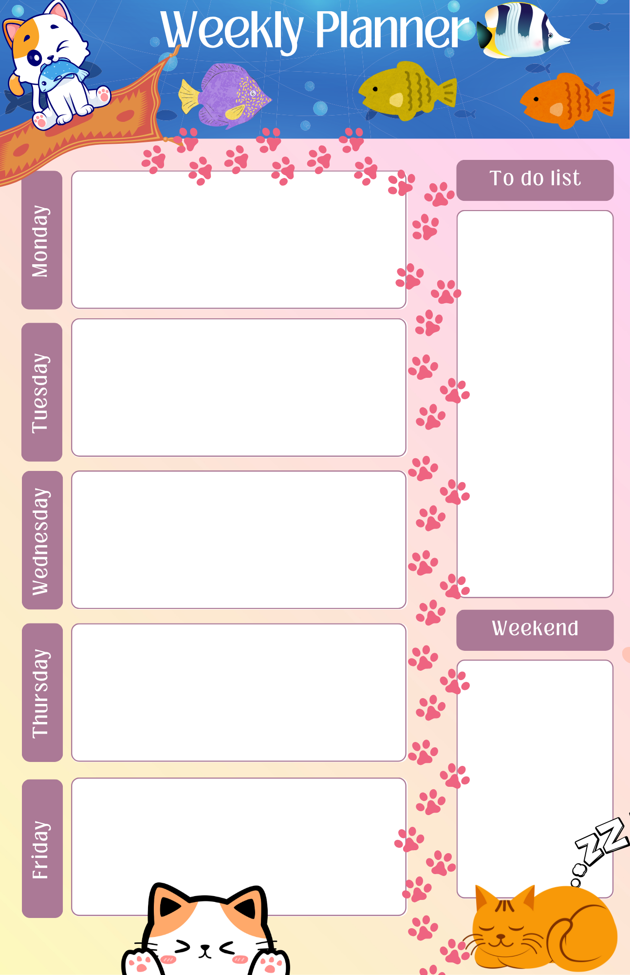 Whiskers &amp; Weekends Weekly Planner Notepad 5.5&quot; x 8.5&quot;