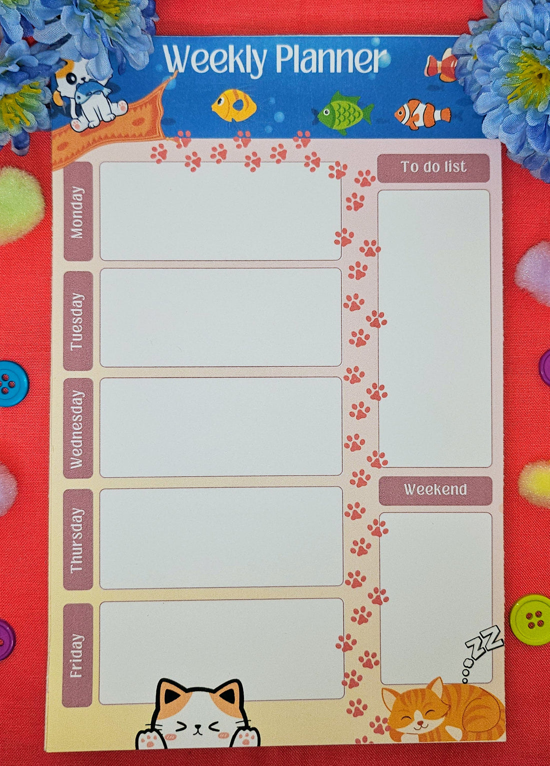Whiskers &amp; Weekends Weekly Planner Notepad 5.5&quot; x 8.5&quot;