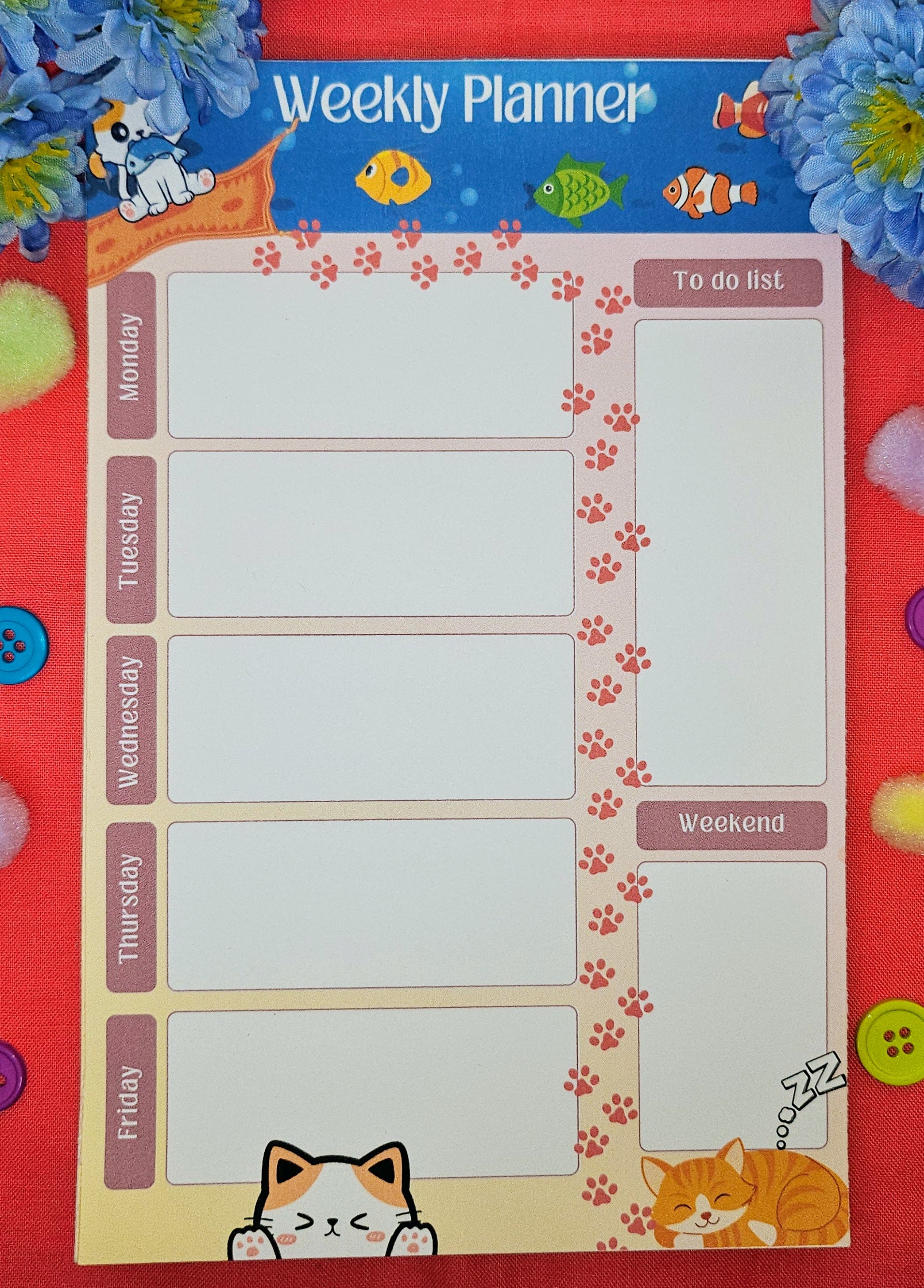Whiskers &amp; Weekends Weekly Planner Notepad 5.5&quot; x 8.5&quot;
