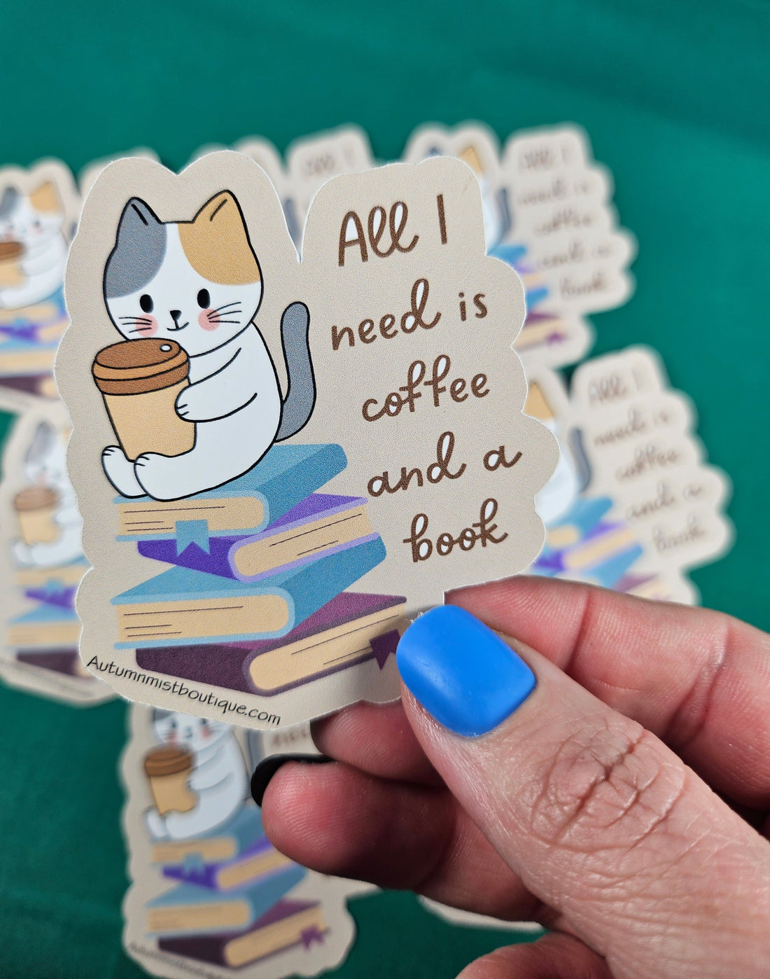 Coffee Cat and Books Sticker Autumnmist Boutique