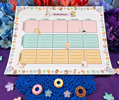 Cat Café Weekly Planner Notepad 8.5&quot; x 11&quot; - Bookworm Gift - Notepad