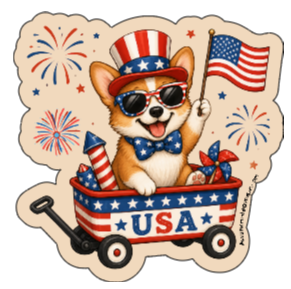 Patriotic Summer Corgi Vinyl Sticker Autumnmist Boutique