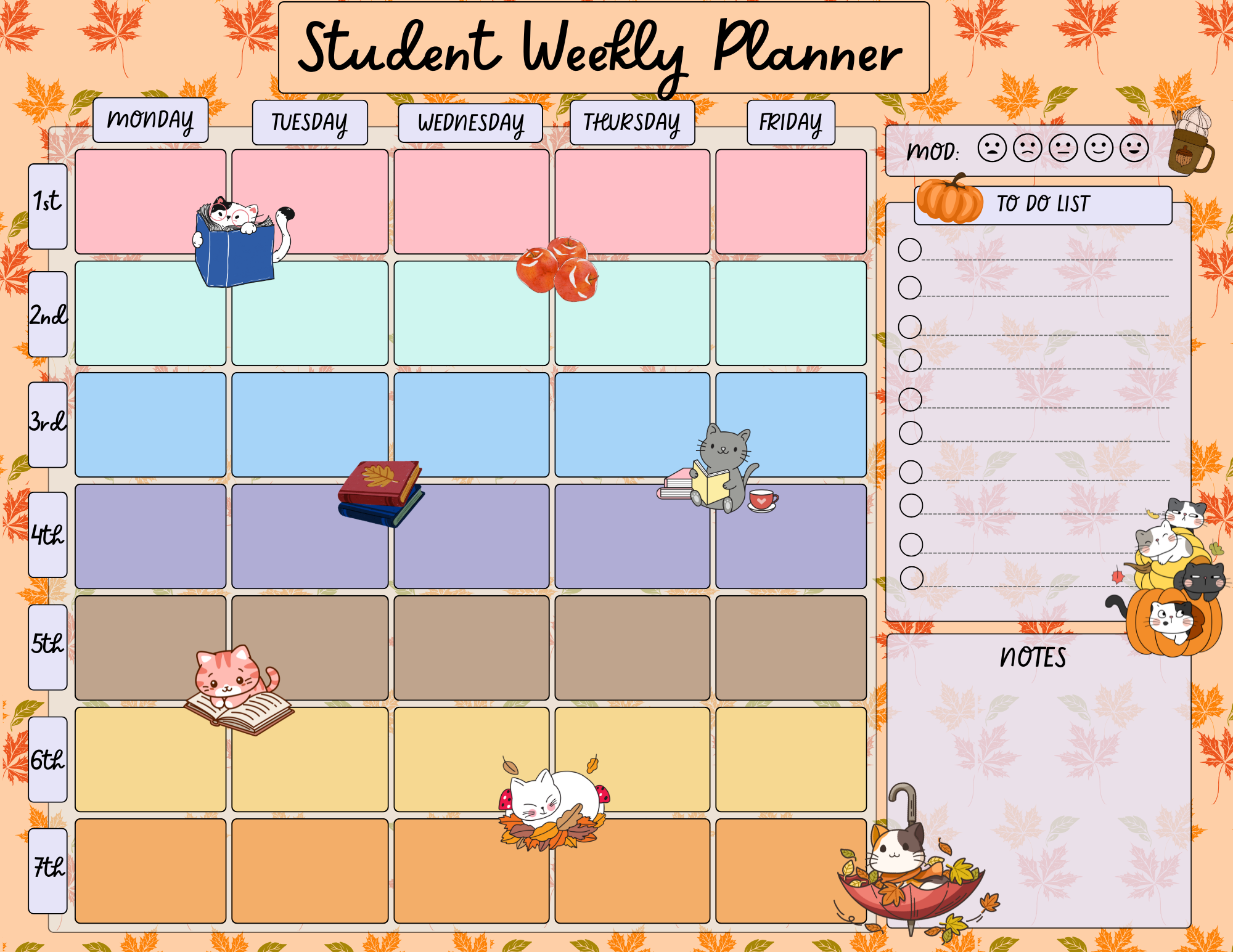 Pumpkin &amp; Paws Weekly Notepad 8.5&quot; x 11&quot; - Bookworm Gift - Notepad