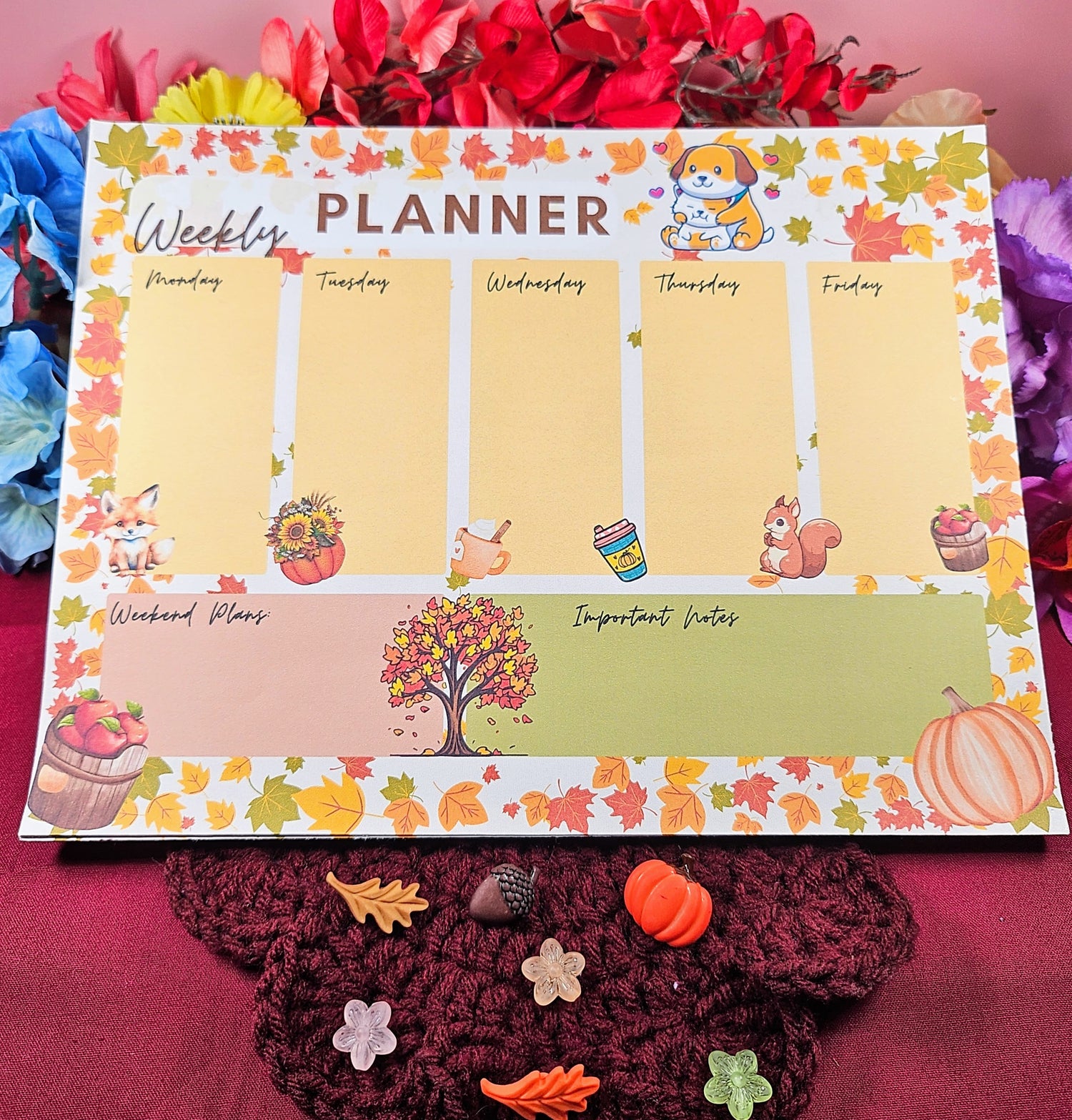 Fall Forest Friends Weekly Planner Notepad 8.5&quot; x 11&quot; - Bookworm Gift - Notepad
