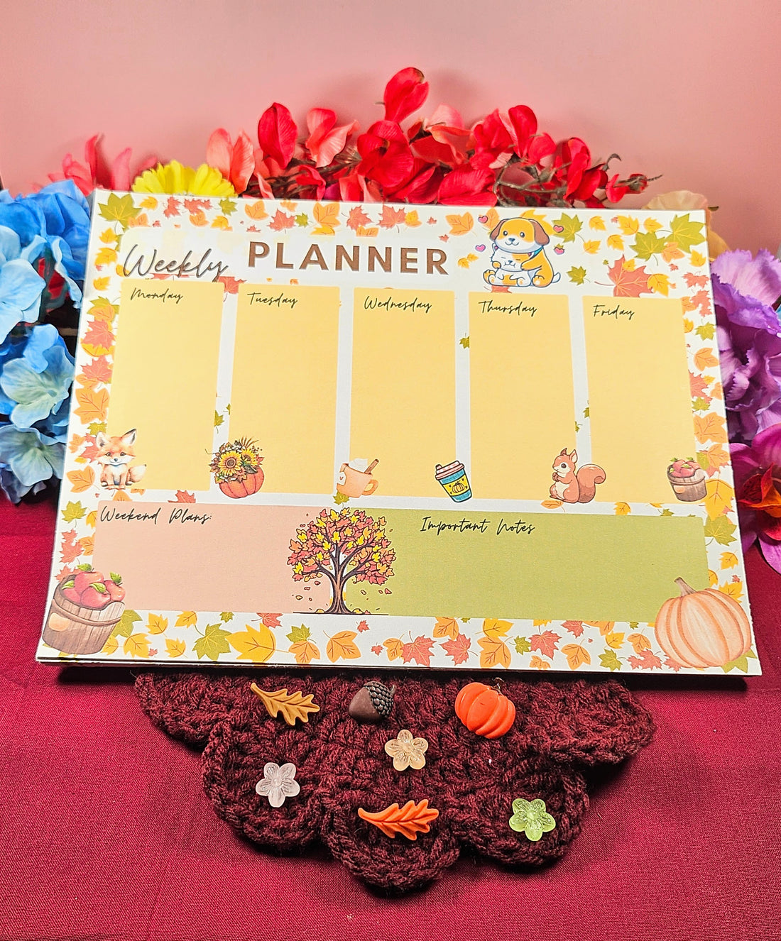 Fall Forest Friends Weekly Planner Notepad 8.5&quot; x 11&quot; - Bookworm Gift - Notepad
