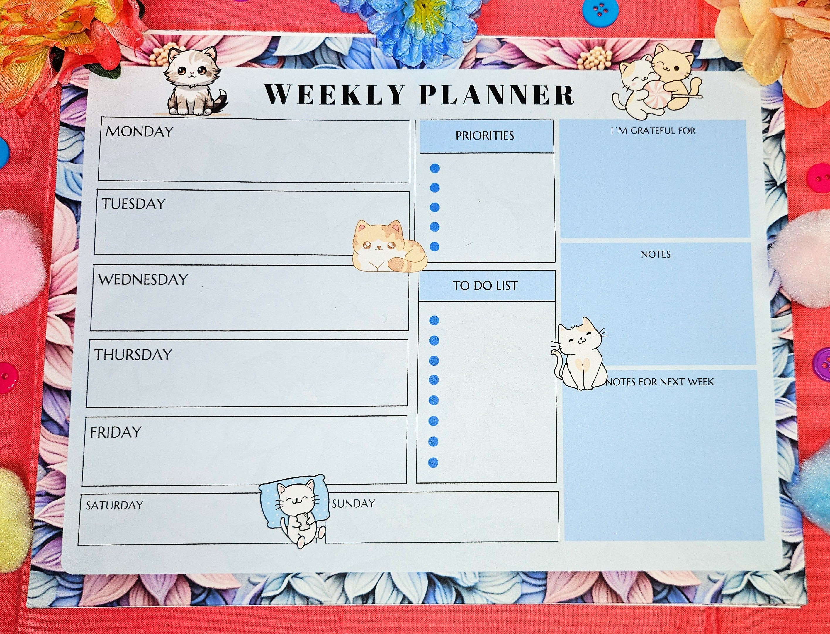 Blossom and Paws Weekly Planner Notepad 8.5&quot; x 11&quot; - Bookworm Gift - Notepad