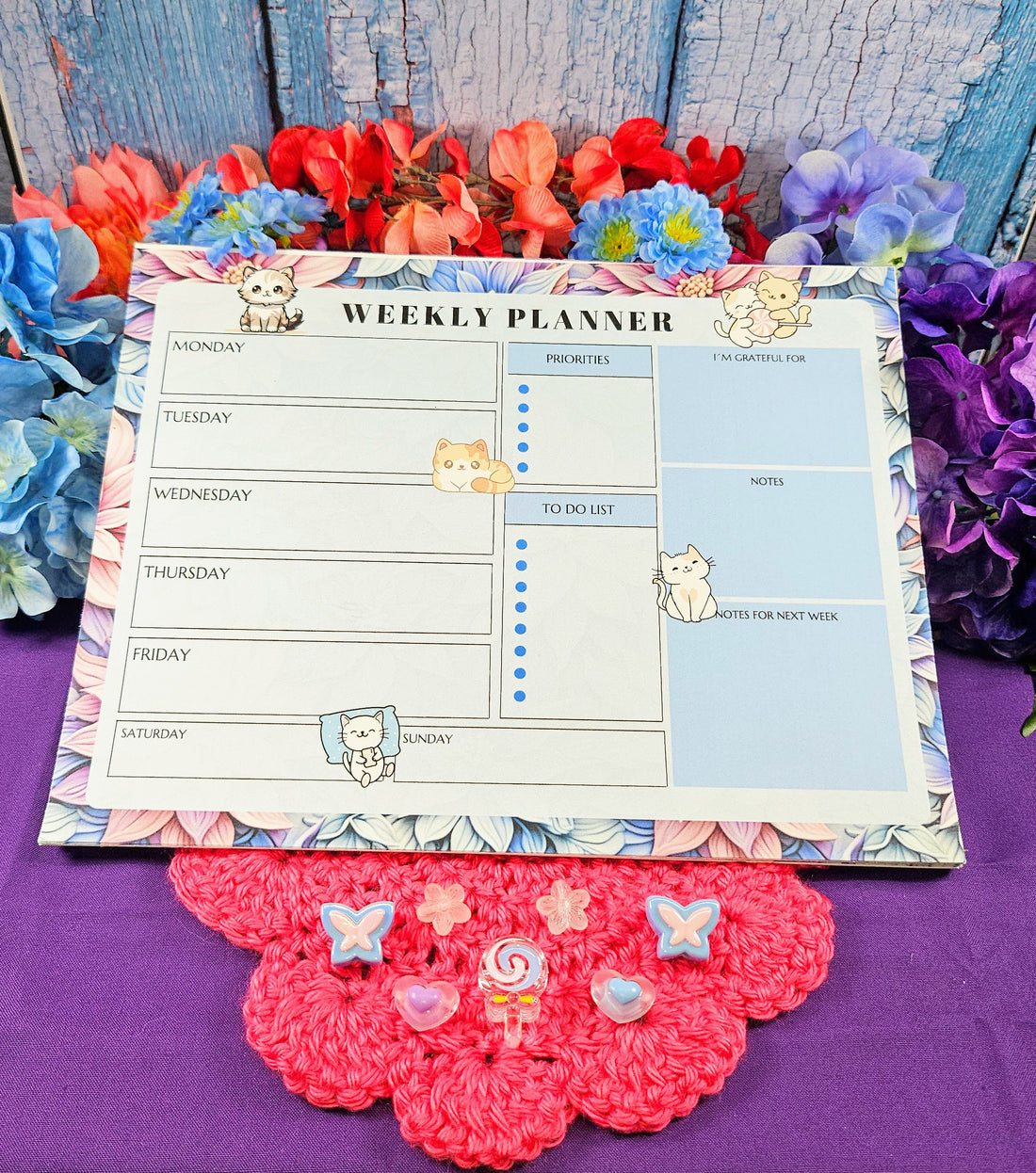Blossom and Paws Weekly Planner Notepad 8.5&quot; x 11&quot; - Bookworm Gift - Notepad