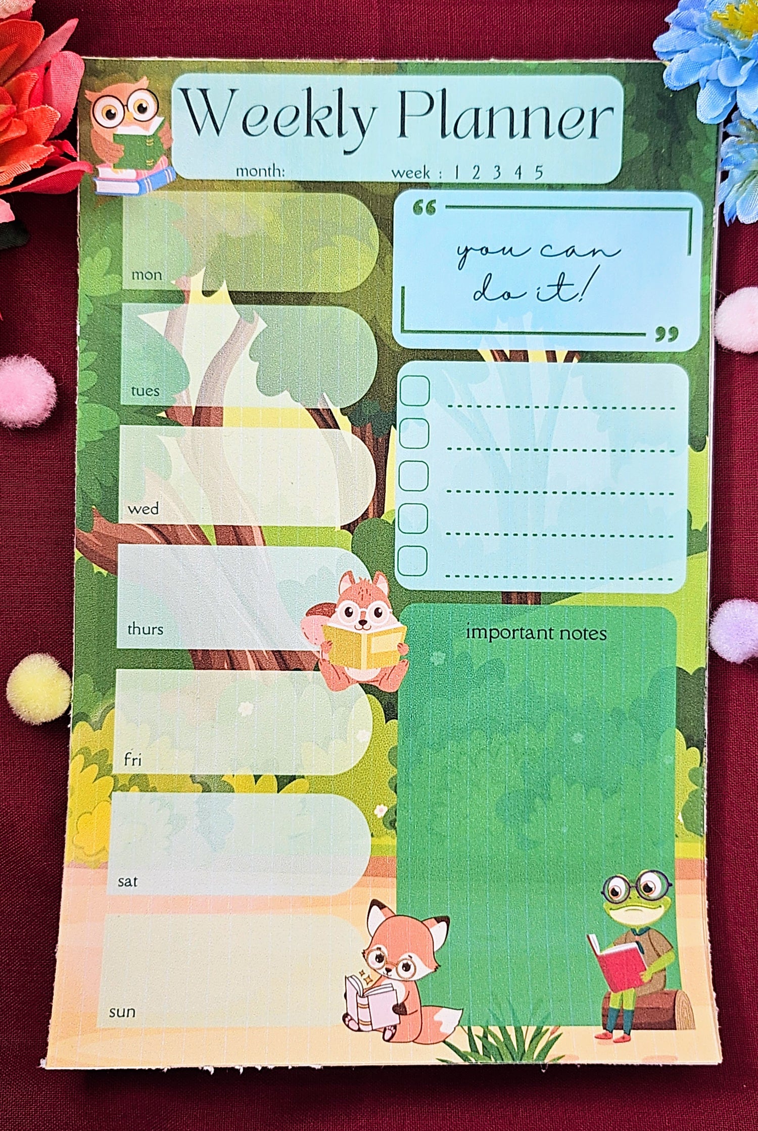 Forest Friends Reading Weekly Planner Notepad 5.5&quot; x 8.5&quot;