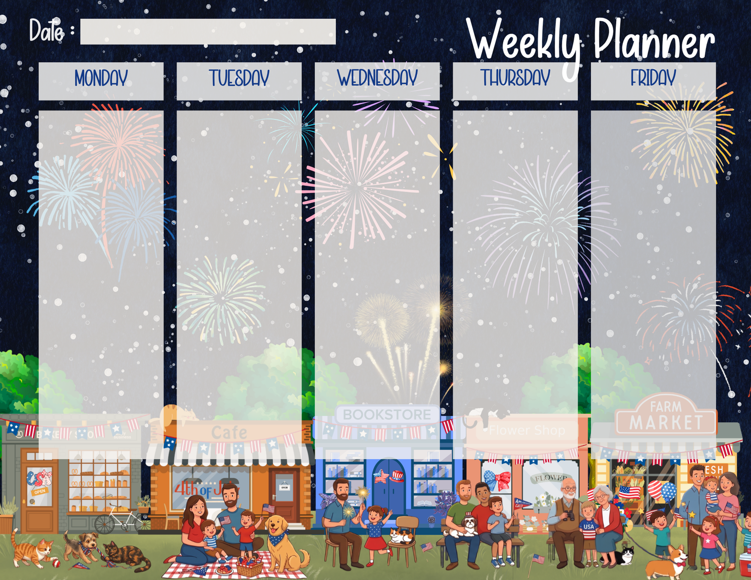 Main Street 4th of July Celebration Weekly Planner Notepad 8.5" x 11" Autumnmist Boutique