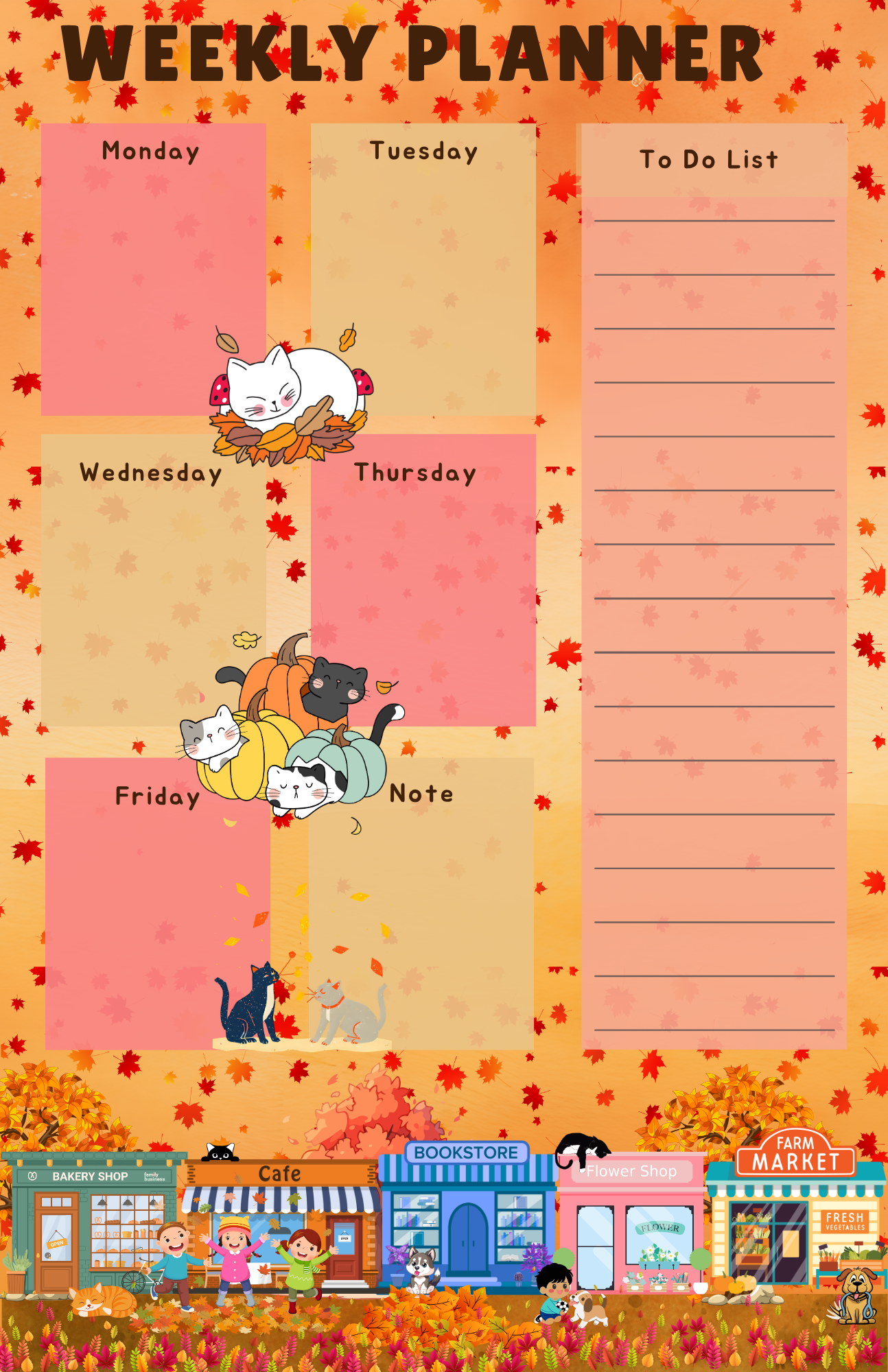 Main Street Fall Weekly Planner Notepad 5.5&quot; x 8.5&quot;
