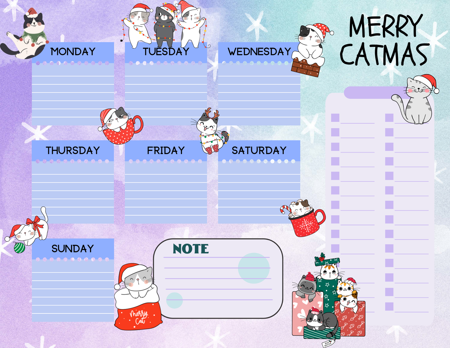 Merry Catmas Large Planner Notepad 8.5" x 11" - Bookworm Gift - Notepad Autumnmist Boutique