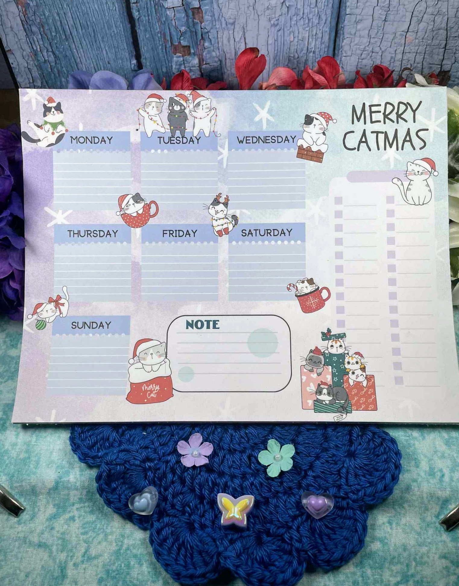 Merry Catmas Large Planner Notepad 8.5" x 11" - Bookworm Gift - Notepad Autumnmist Boutique