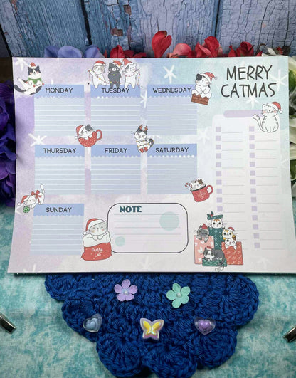 Merry Catmas Large Planner Notepad 8.5" x 11" - Bookworm Gift - Notepad Autumnmist Boutique