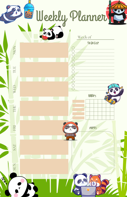 Bamboo &amp; Bubble Tea Weekly Planner Notepad 5.5&quot; x 8.5&quot;