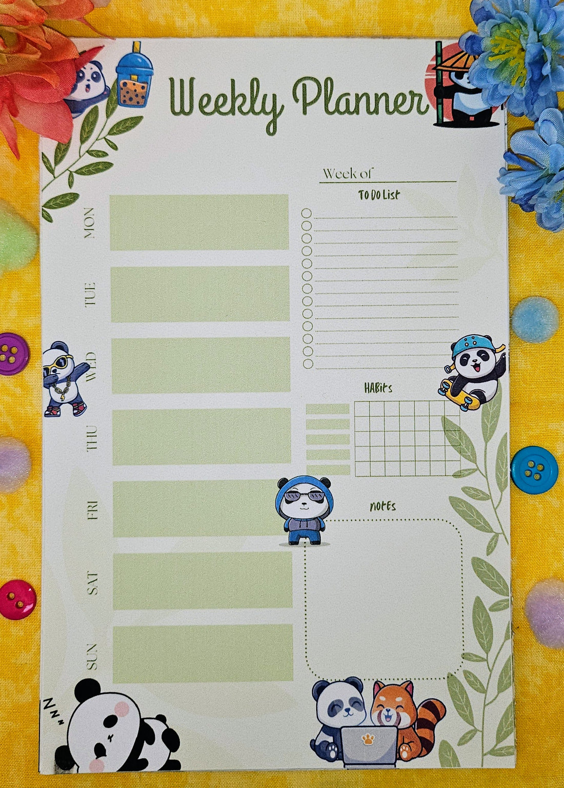 Bamboo &amp; Bubble Tea Weekly Planner Notepad 5.5&quot; x 8.5&quot;