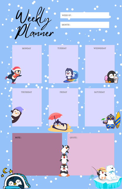 Penguin Parade Weekly Planner Notepad 5.5&quot; x 8.5&quot;