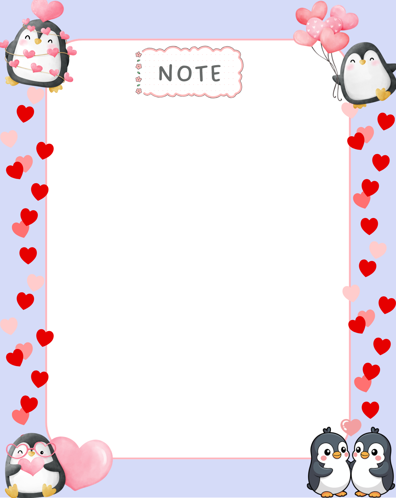Penguin Kisses &amp; Heart Wishes Notepad 4.25" x 5.5" Autumnmist Boutique