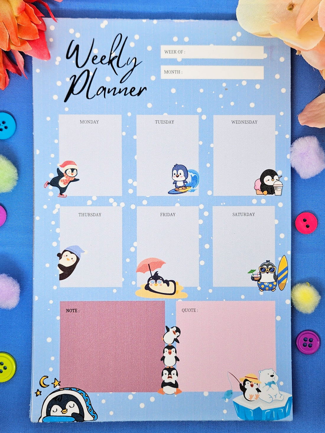 Penguin Parade Weekly Planner Notepad 5.5&quot; x 8.5&quot;
