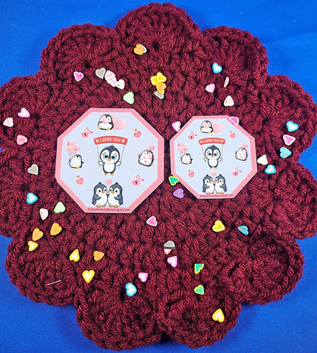 Penguin Kisses &amp; Heart Wishes Vinyl Sticker Autumnmist Boutique