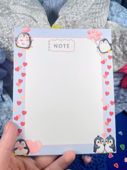 Penguin Kisses &amp; Heart Wishes Notepad 4.25" x 5.5" Autumnmist Boutique