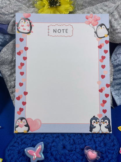 Penguin Kisses &amp; Heart Wishes Notepad 4.25" x 5.5" Autumnmist Boutique