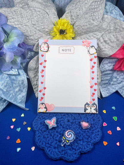 Penguin Kisses &amp; Heart Wishes Notepad 4.25" x 5.5" Autumnmist Boutique