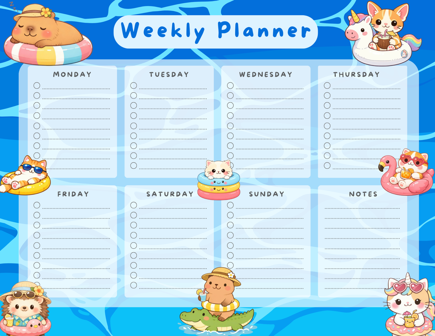 Pool Party Weekly Planner Notepad 8.5" x 11" Autumnmist Boutique