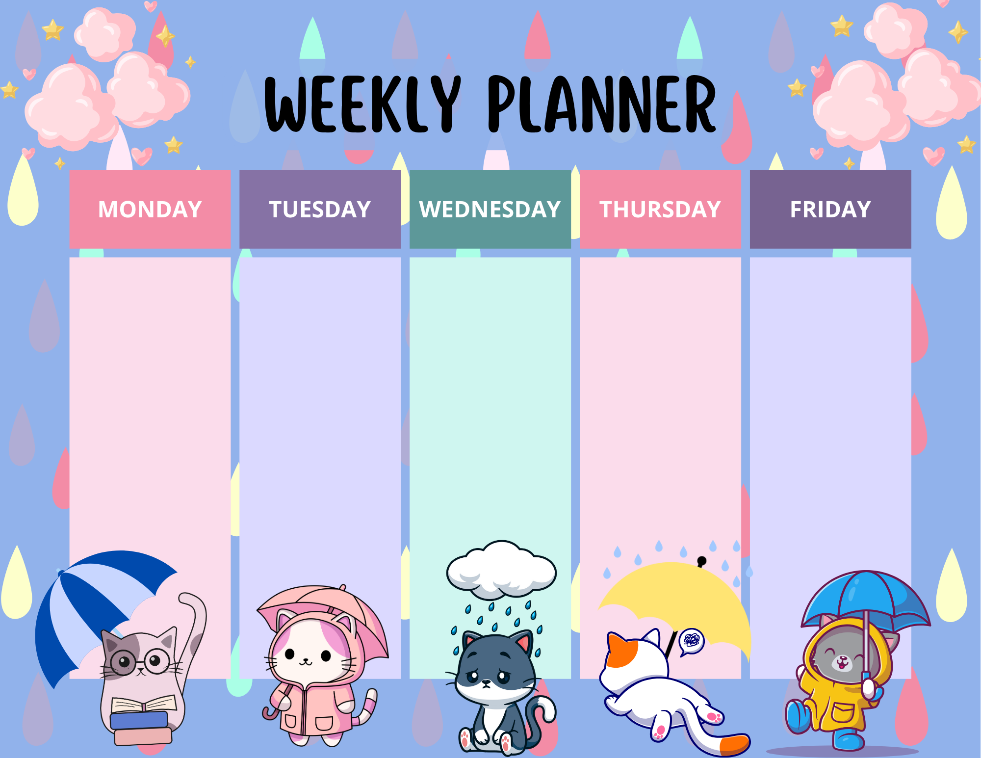 Rainy Day: Cat Parade Weekly Planner Notepad 8.5&quot; x 11&quot; - Bookworm Gift - Notepad
