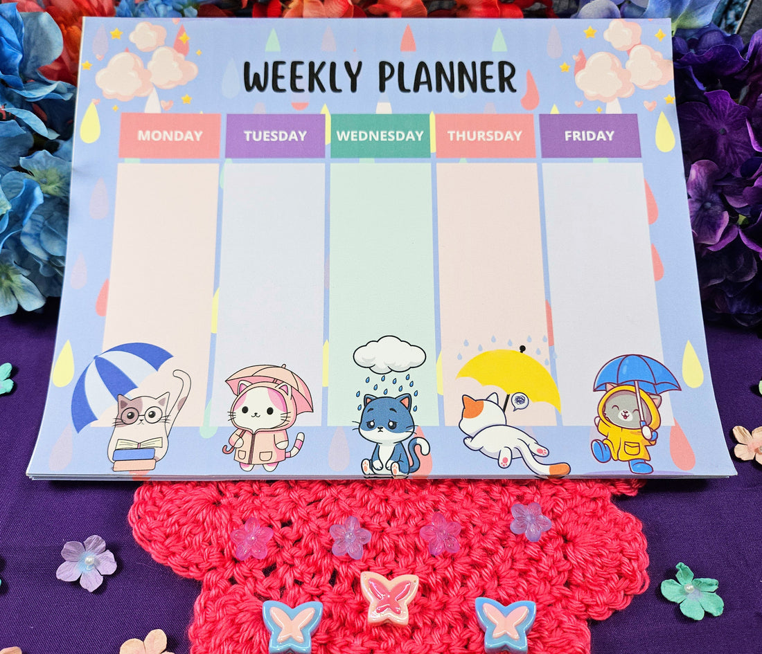 Rainy Day: Cat Parade Weekly Planner Notepad 8.5&quot; x 11&quot; - Bookworm Gift - Notepad