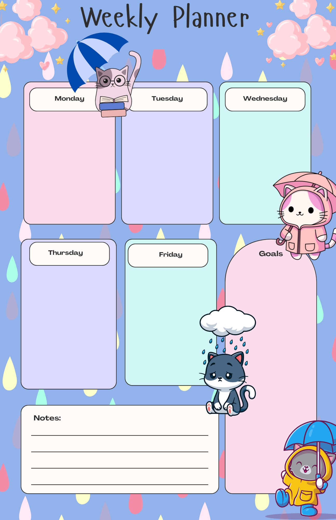 Rainy Paws Weekly Planner Notepad 5.5&quot; x 8.5&quot;