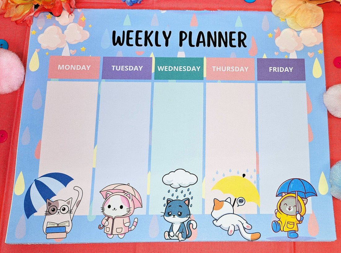 Rainy Day: Cat Parade Weekly Planner Notepad 8.5&quot; x 11&quot; - Bookworm Gift - Notepad