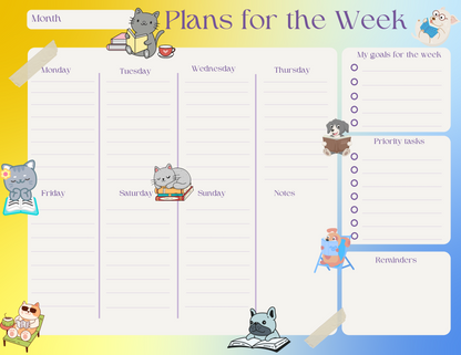 Paws &amp; Pages Weekly Planner Notepad 8.5&quot; x 11&quot; - Bookworm Gift - Notepad