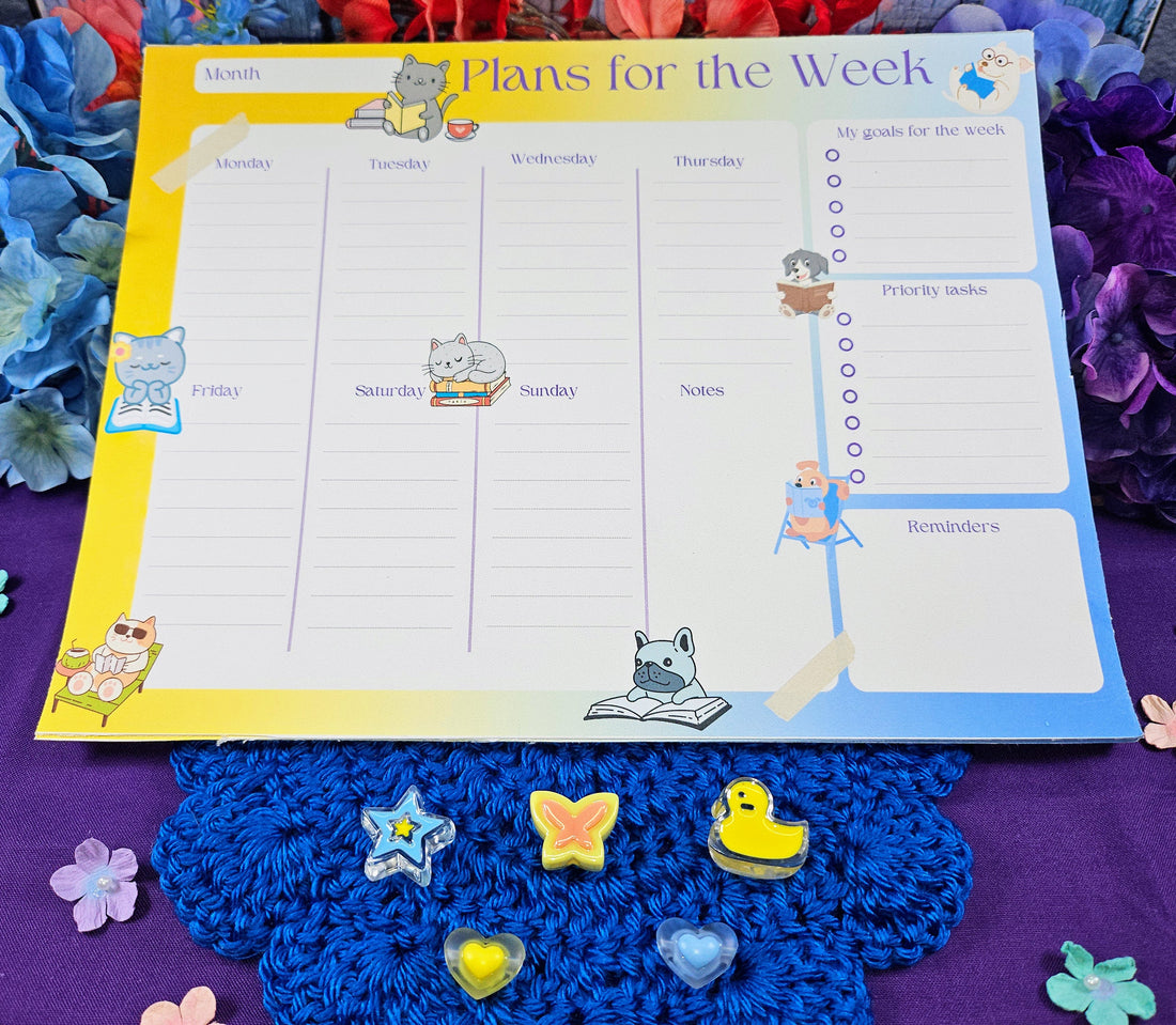 Paws &amp; Pages Weekly Planner Notepad 8.5&quot; x 11&quot; - Bookworm Gift - Notepad