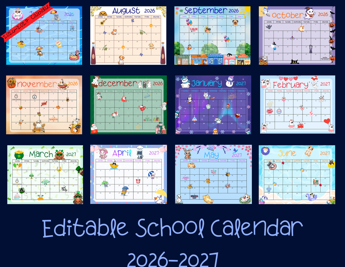 Editable 2026-2027 Academic Calendar, Monthly and Weekly Inserts for 12 months Autumnmist Boutique