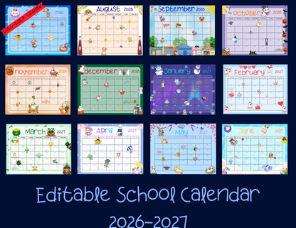 Editable 2026-2027 Academic Calendar, Monthly and Weekly Inserts for 12 months Autumnmist Boutique