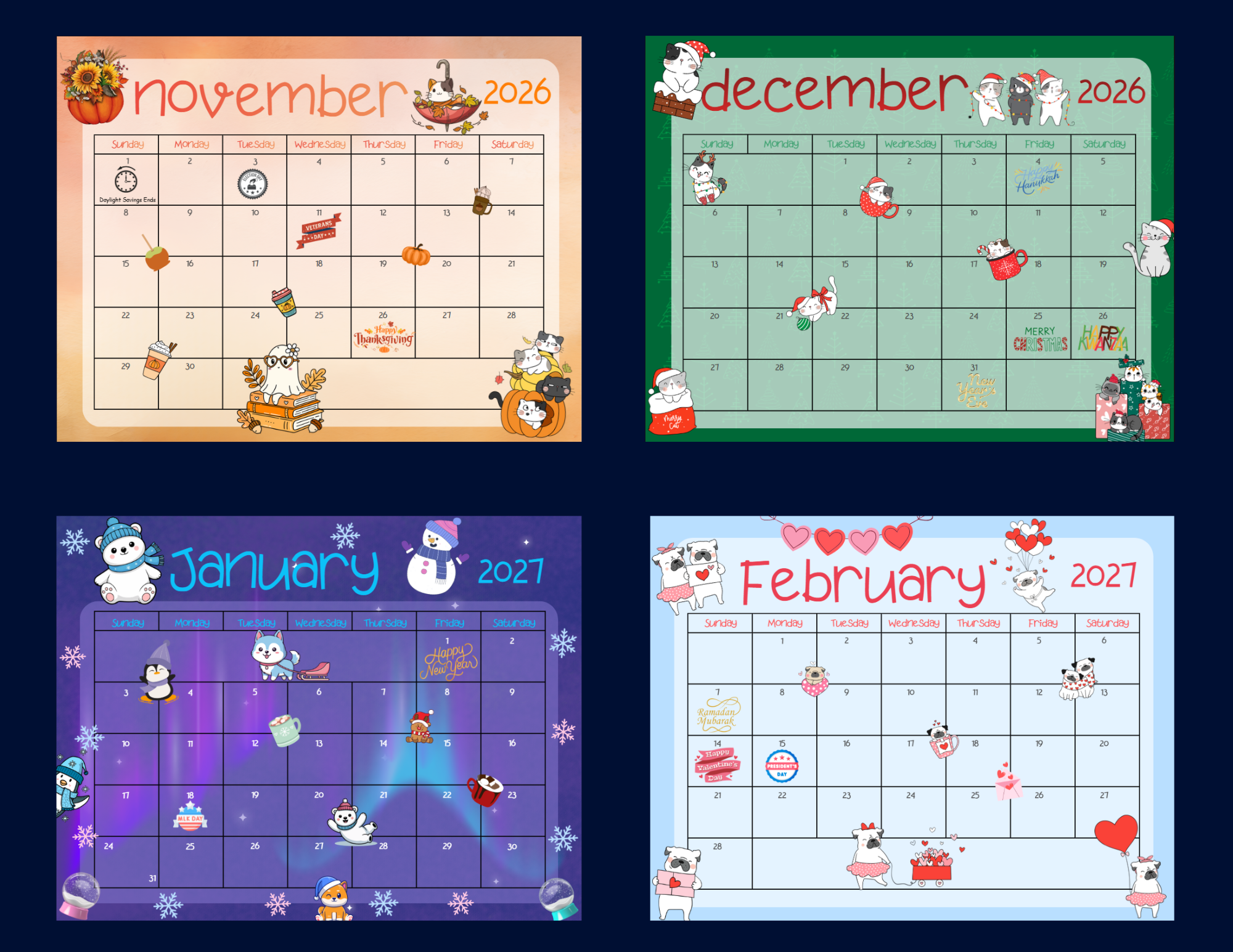 Editable 2026-2027 Academic Calendar, Monthly and Weekly Inserts for 12 months Autumnmist Boutique