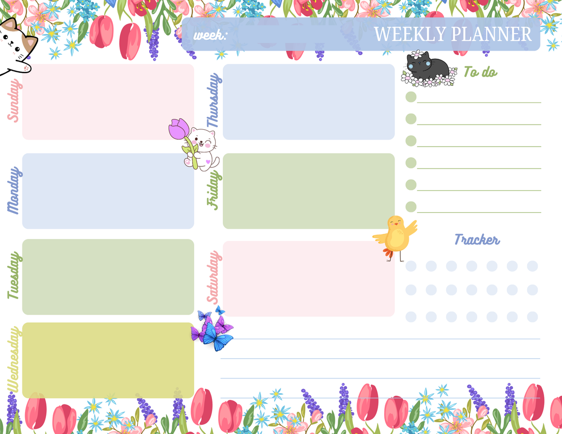 Whiskers &amp; Wildflowers Weekly Planner Notepad 8.5&quot; x 11&quot; - Bookworm Gift - Notepad