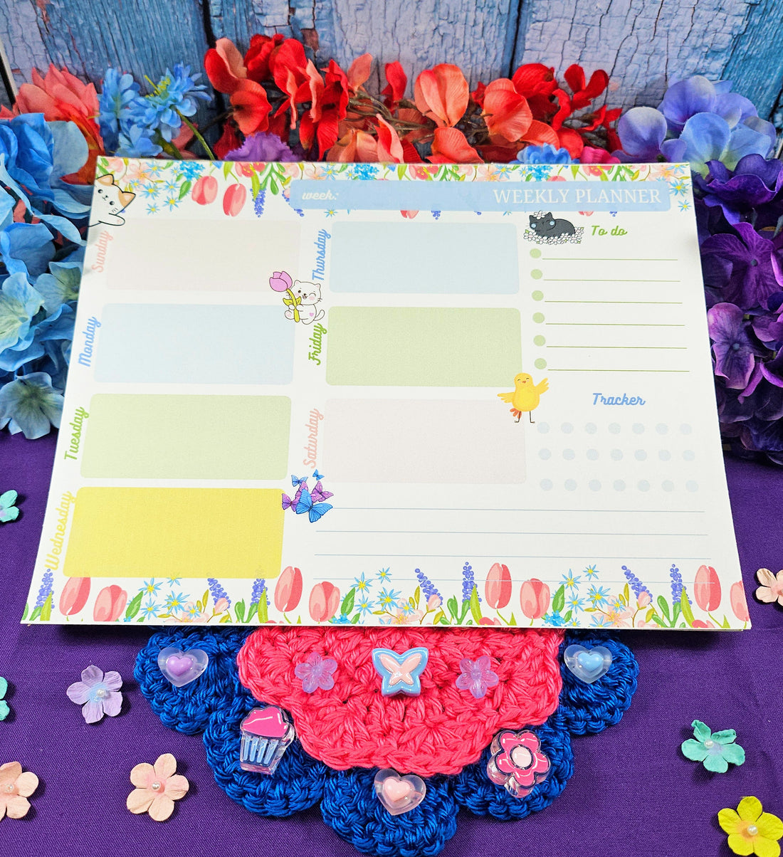 Whiskers &amp; Wildflowers Weekly Planner Notepad 8.5&quot; x 11&quot; - Bookworm Gift - Notepad