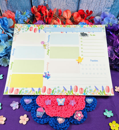 Whiskers &amp; Wildflowers Weekly Planner Notepad 8.5&quot; x 11&quot; - Bookworm Gift - Notepad