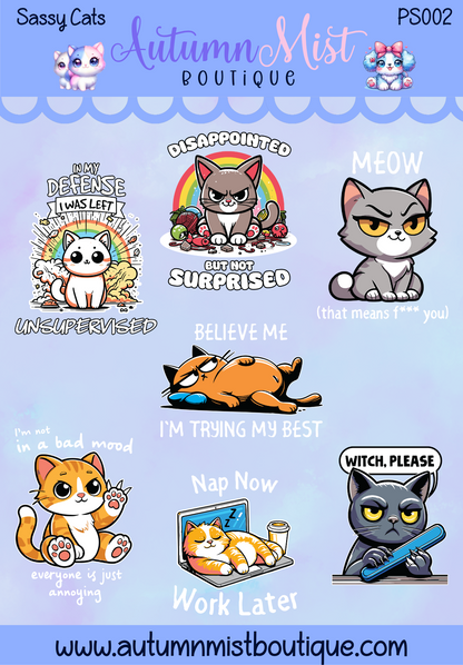 Sassy Cats Vinyl Sticker Sheet Autumnmist Boutique