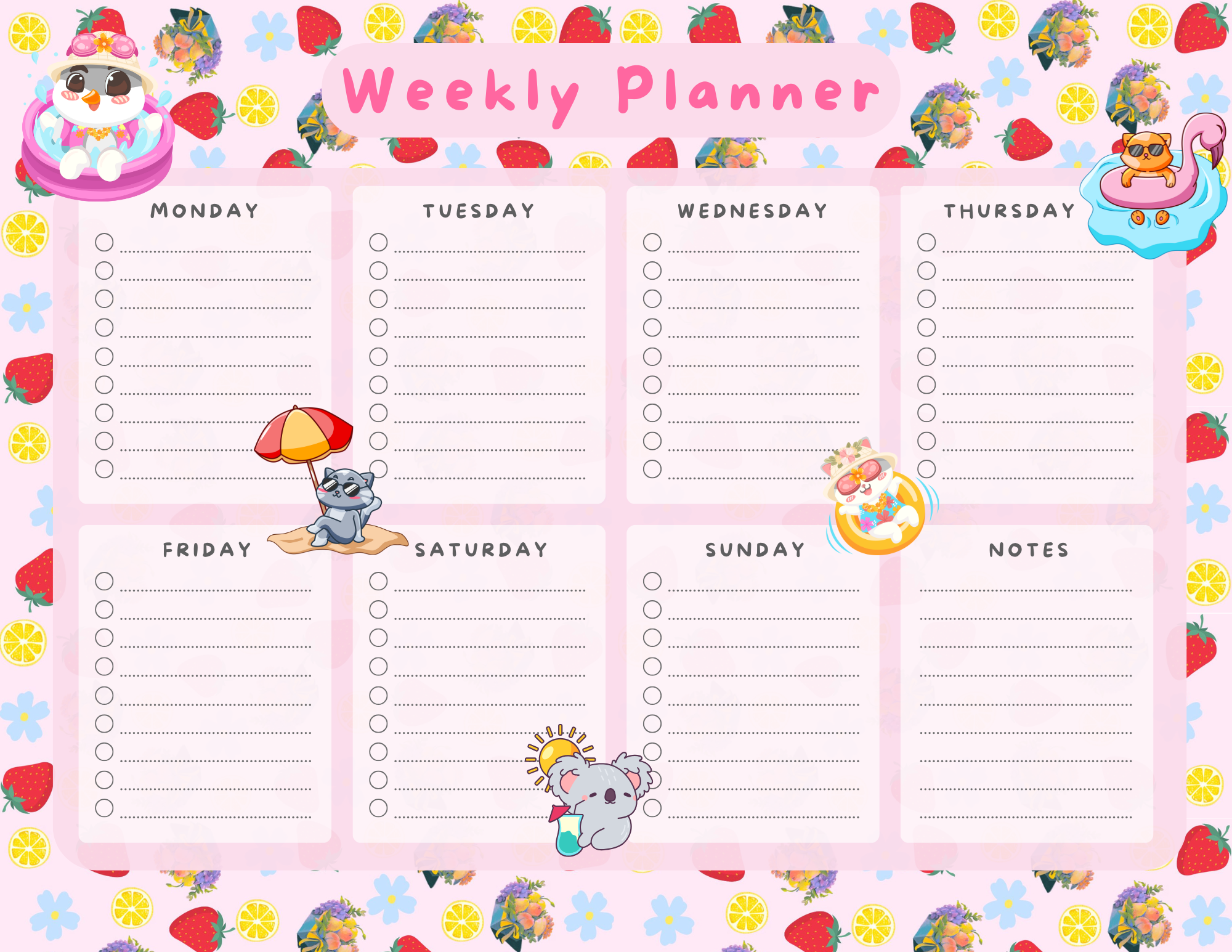 Sunny Paws Weekly Planner Notepad 8.5&quot; x 11&quot; - Bookworm Gift - Notepad