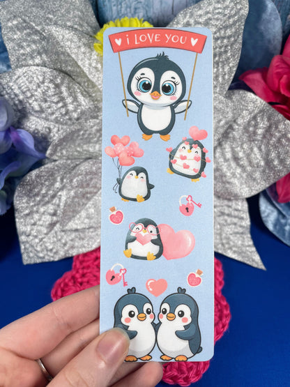 Penguin Kisses &amp; Heart Wishes Laminated Bookmark Autumnmist Boutique
