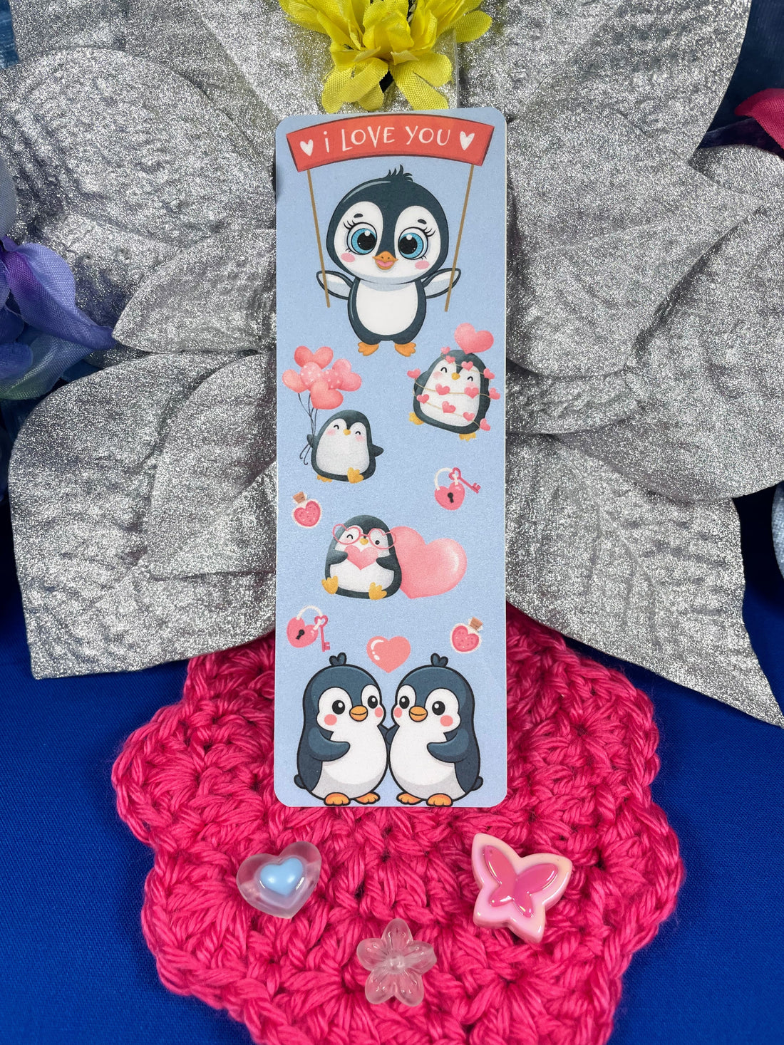 Penguin Kisses &amp; Heart Wishes Laminated Bookmark Autumnmist Boutique