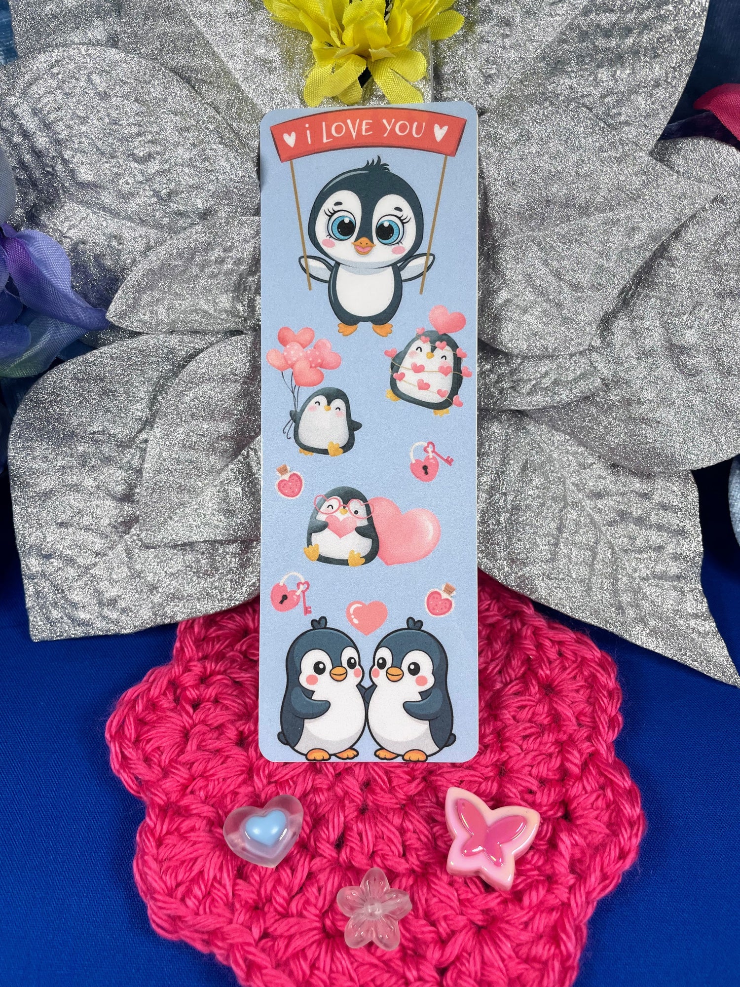 Penguin Kisses &amp; Heart Wishes Laminated Bookmark Autumnmist Boutique