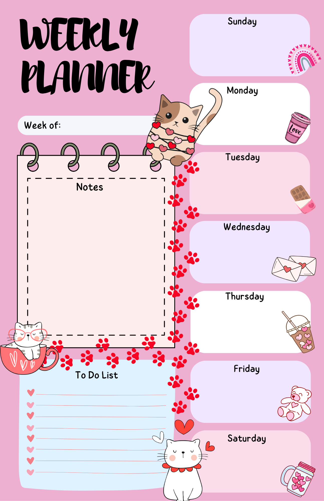 Sweetheart Cats Daily Planner Notepad 5.5&quot; x 8.5&quot;