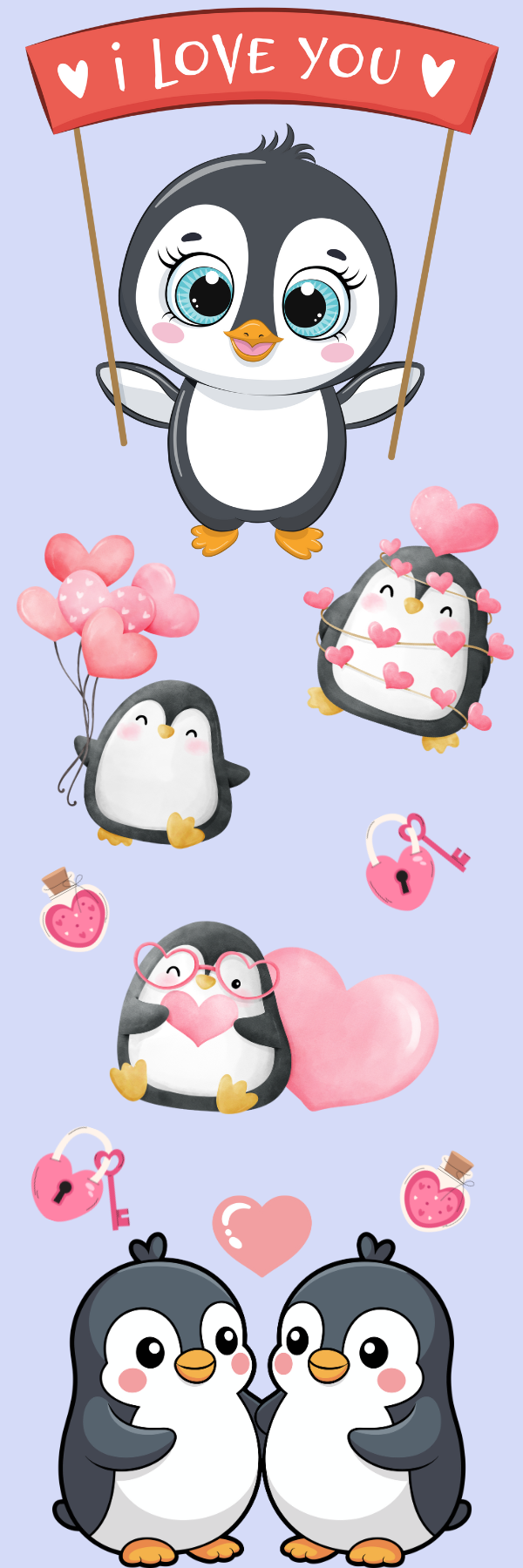 Penguin Kisses &amp; Heart Wishes Laminated Bookmark Autumnmist Boutique