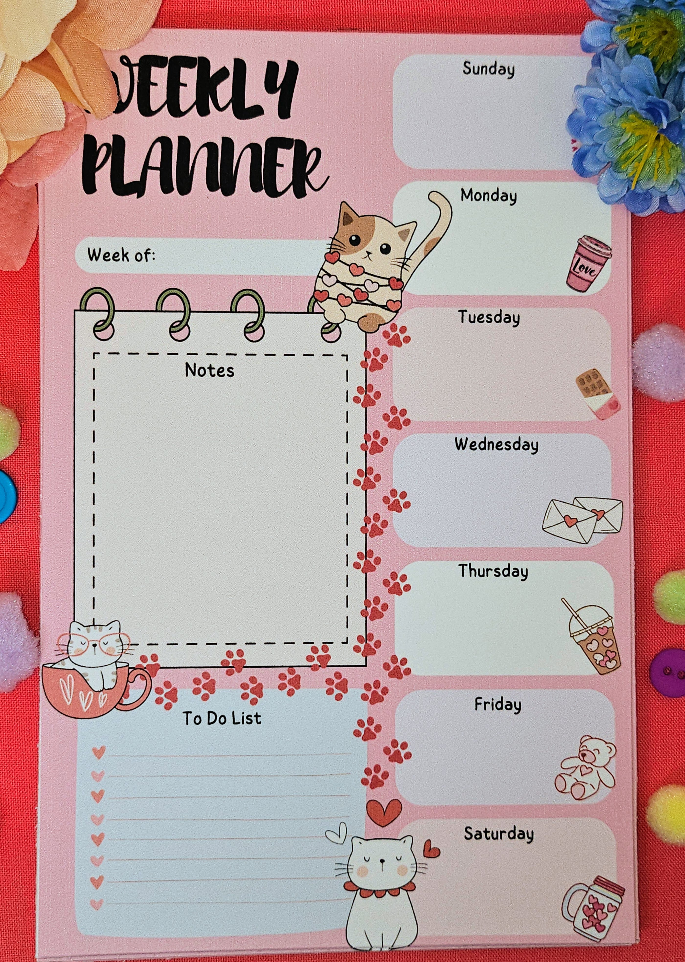 Sweetheart Cats Daily Planner Notepad 5.5&quot; x 8.5&quot;