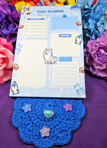 Hot Cocoa &amp; Huskies Daily Planner Notepad 5.5&quot; x 8.5&quot;