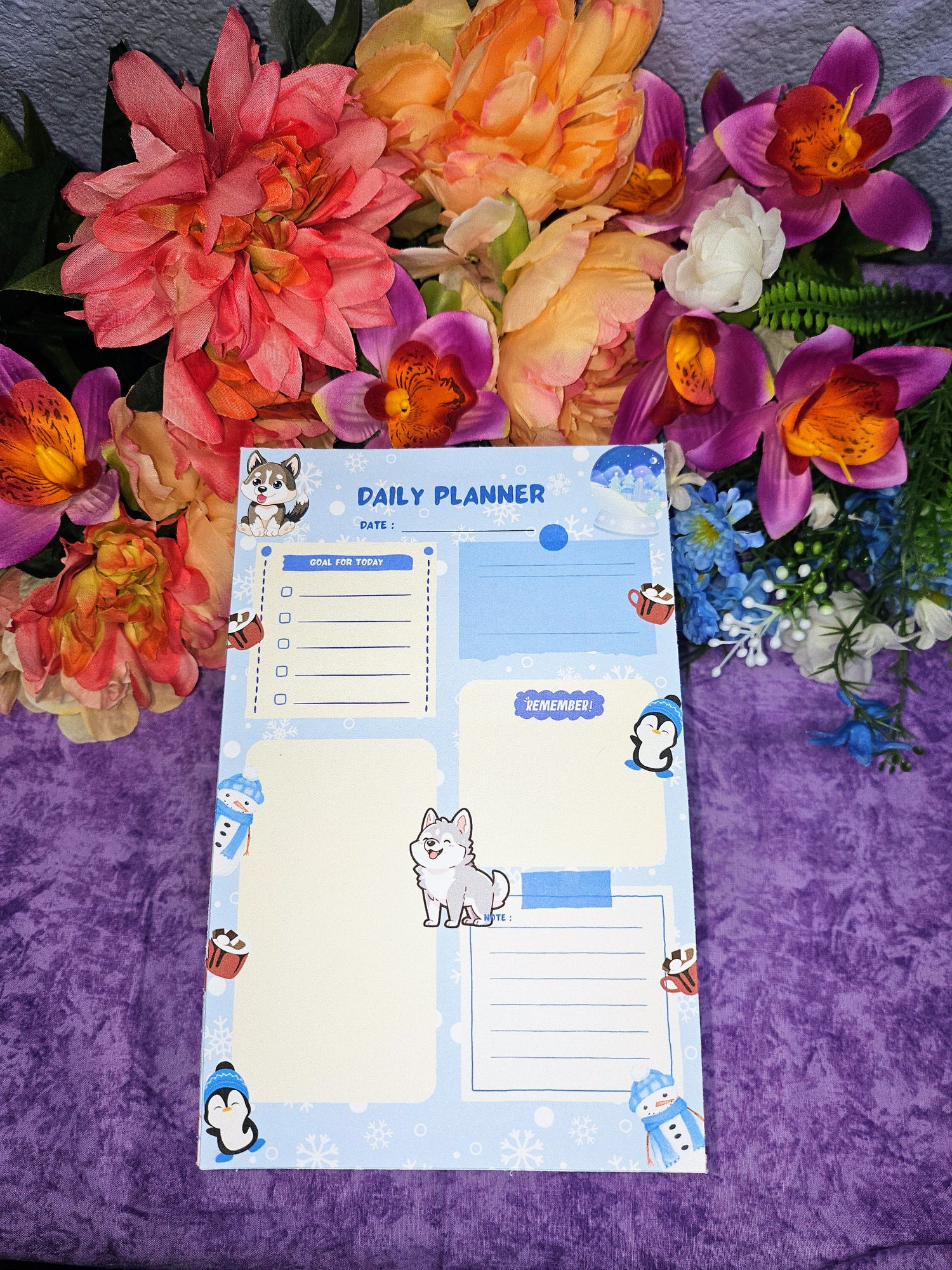 Hot Cocoa &amp; Huskies Daily Planner Notepad 5.5&quot; x 8.5&quot;